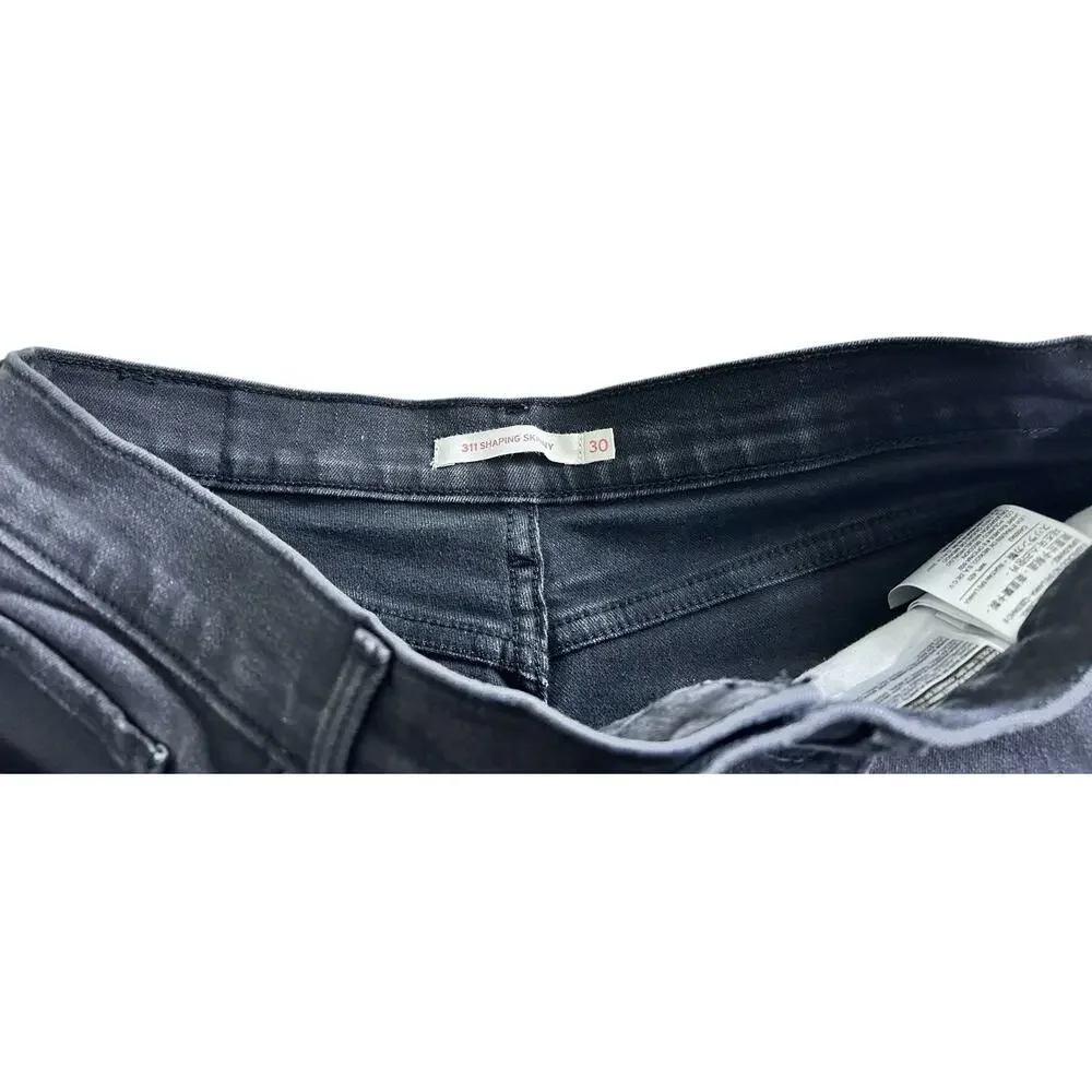 Women's Levis 311 Shaping Skinny Black Jeans Sz 30 Stretch 28" Inseam Mid-Rise - Picture 3 of 6